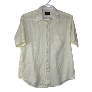 Vintage JCPenney Shirt Mens 17 XL Yellow White Stripe Short Sleeve Rockabilly
